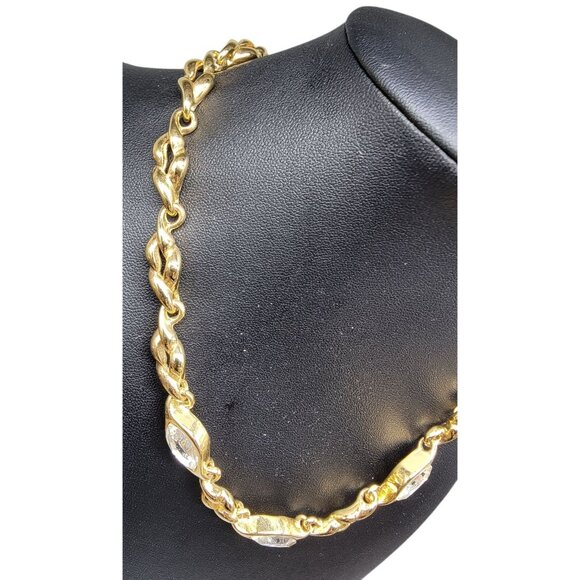 Gold Plated Chain Necklace W/ Marquise-Cut Clear Stones Adjustable Clasp 18" - Picture 11 of 16